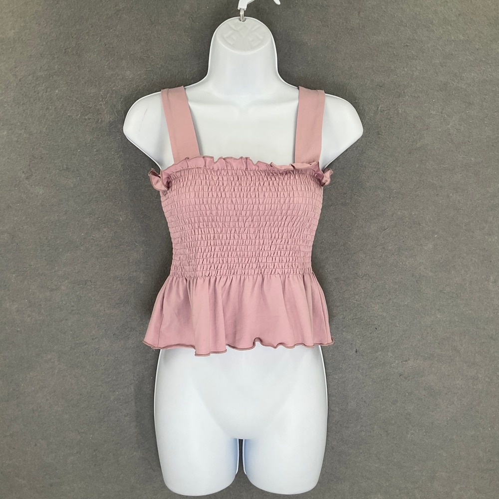 American Threads Top Womens Sz M/L Pink Smocked Peplum Romantic Feminine‎ Boho
